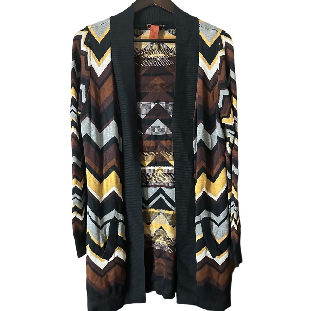 MISSONI Target Open Cardigan Sweater Zig Zag Chevron Yellow Black Brown Size L - Picture 1 of 12